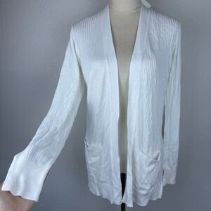 NWT Matty M Womens White Ribbed Knit‎ Open Pocket Cardigan Sweater Size Small